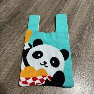 Panda Graphic Women’s Tote Bag Turquoise Animal Theme Double Handles